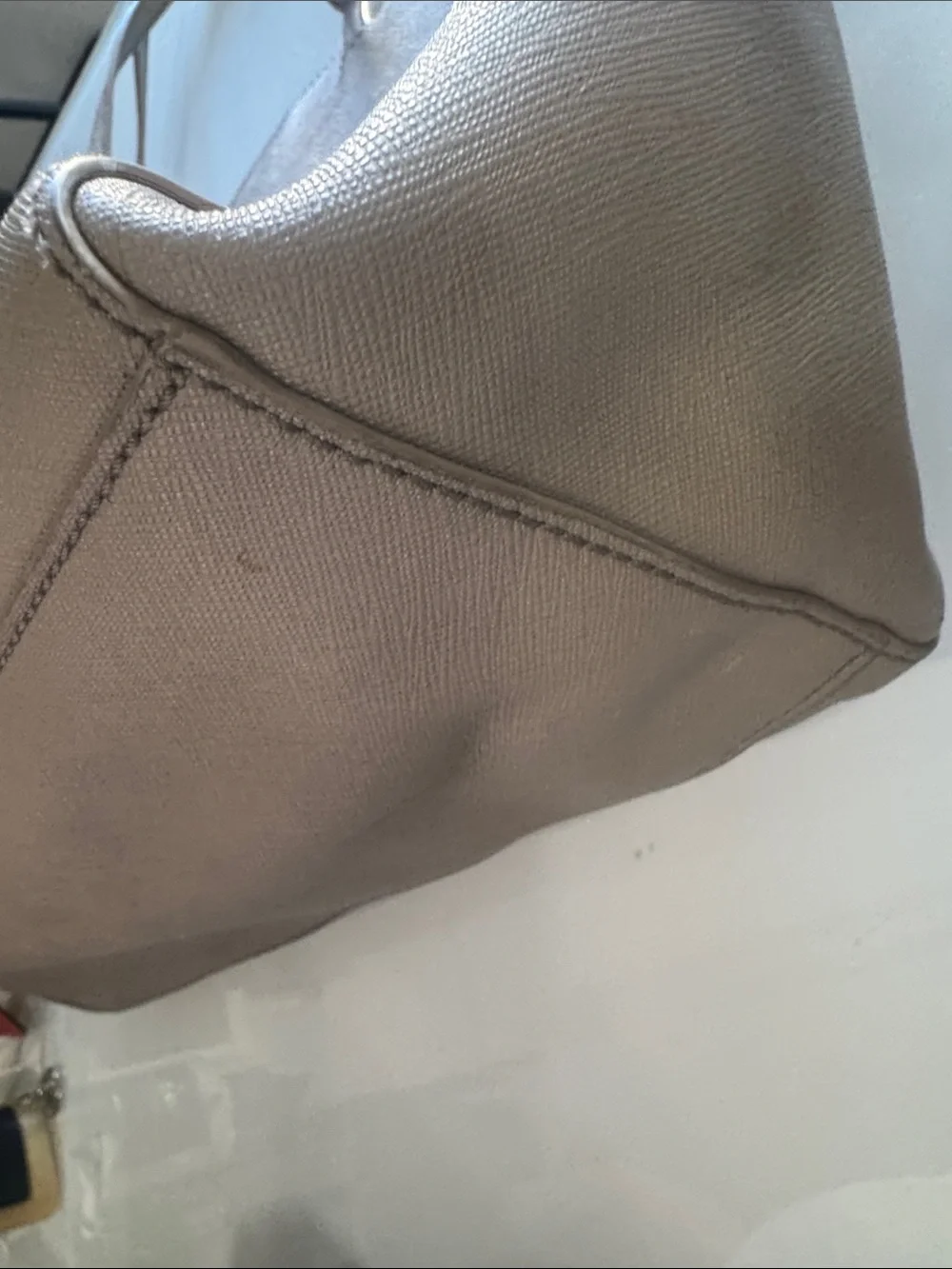 Tory Burch Beige Taupe Saffiano Leather Tote with Logo
